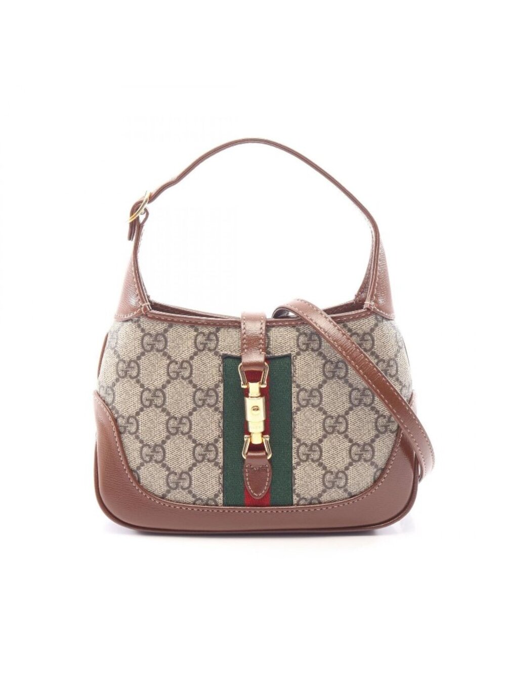 Gucci Jackie 1961 GG Supreme 2-Way Beige Brown Leather Mini Shoulder Bag